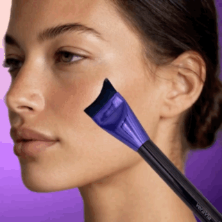 animated GIF of professional model buffing liquid foundation flawlessly with veraVia crescent brush