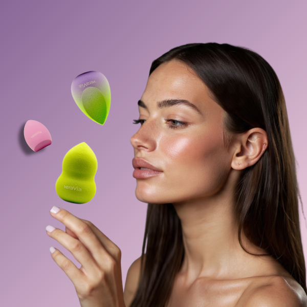 professional model face contour blending with veraVia seamless beauty sponges