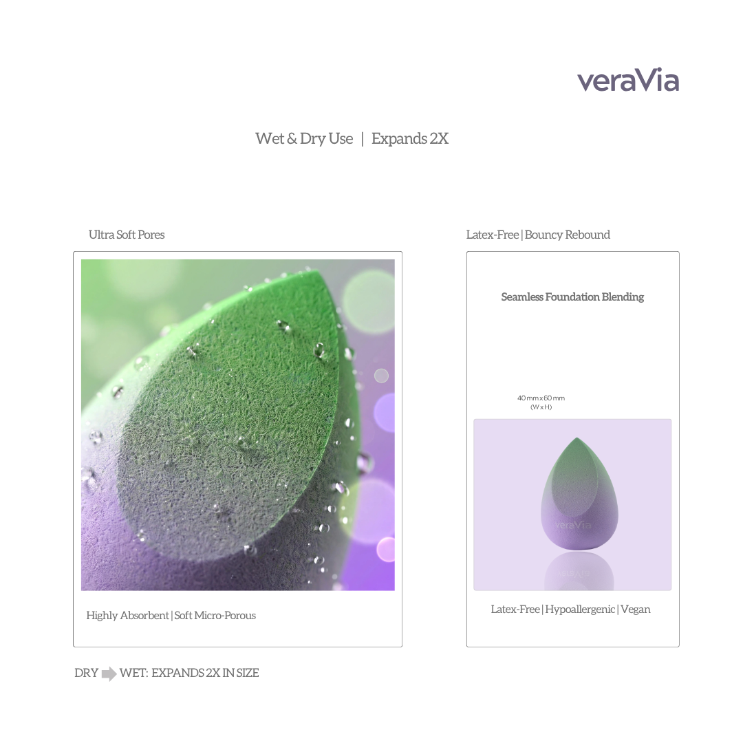 Hydrophilic Makeup Sponge | Teardrop-slanted, Purple-Green