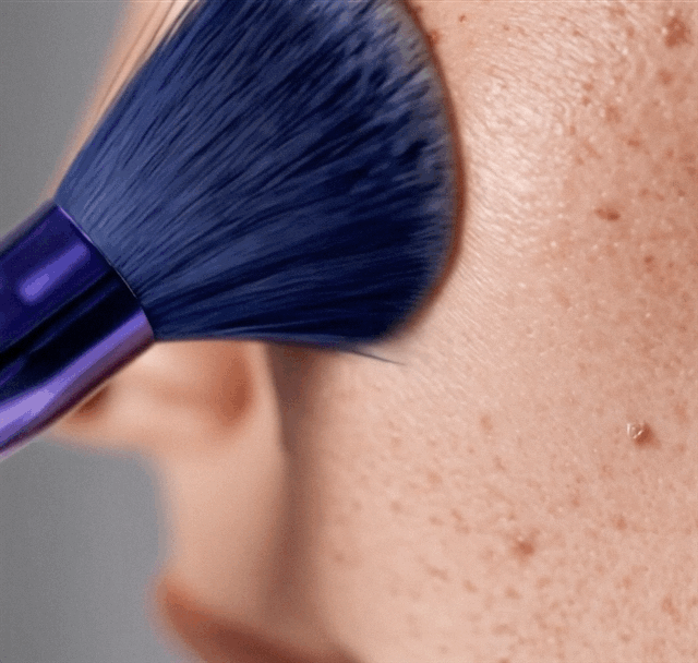 animated GIF of professional model applying loose powder flawlessly with veraVia dome brush