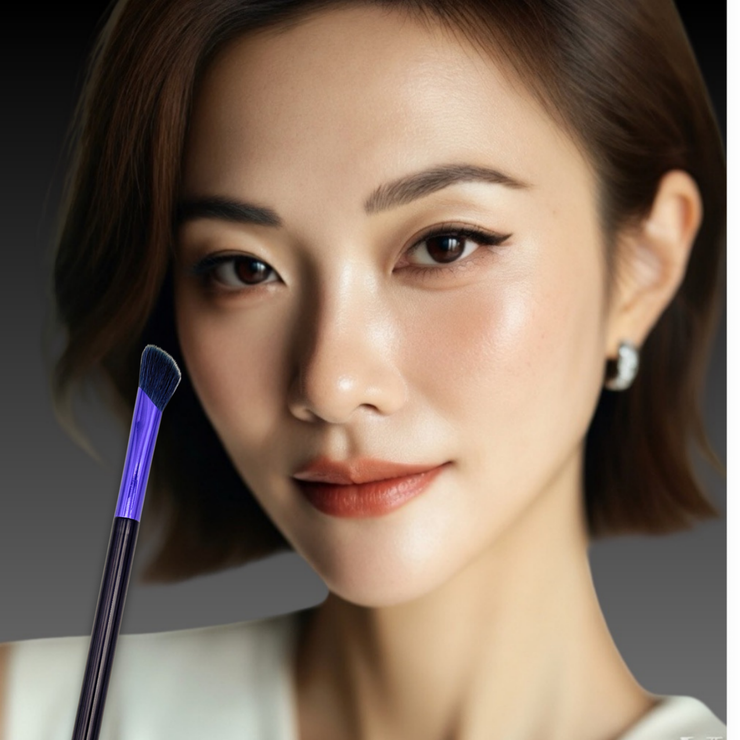 elegant model with flawless nose contour shadow using veraVia professional makeup brush
