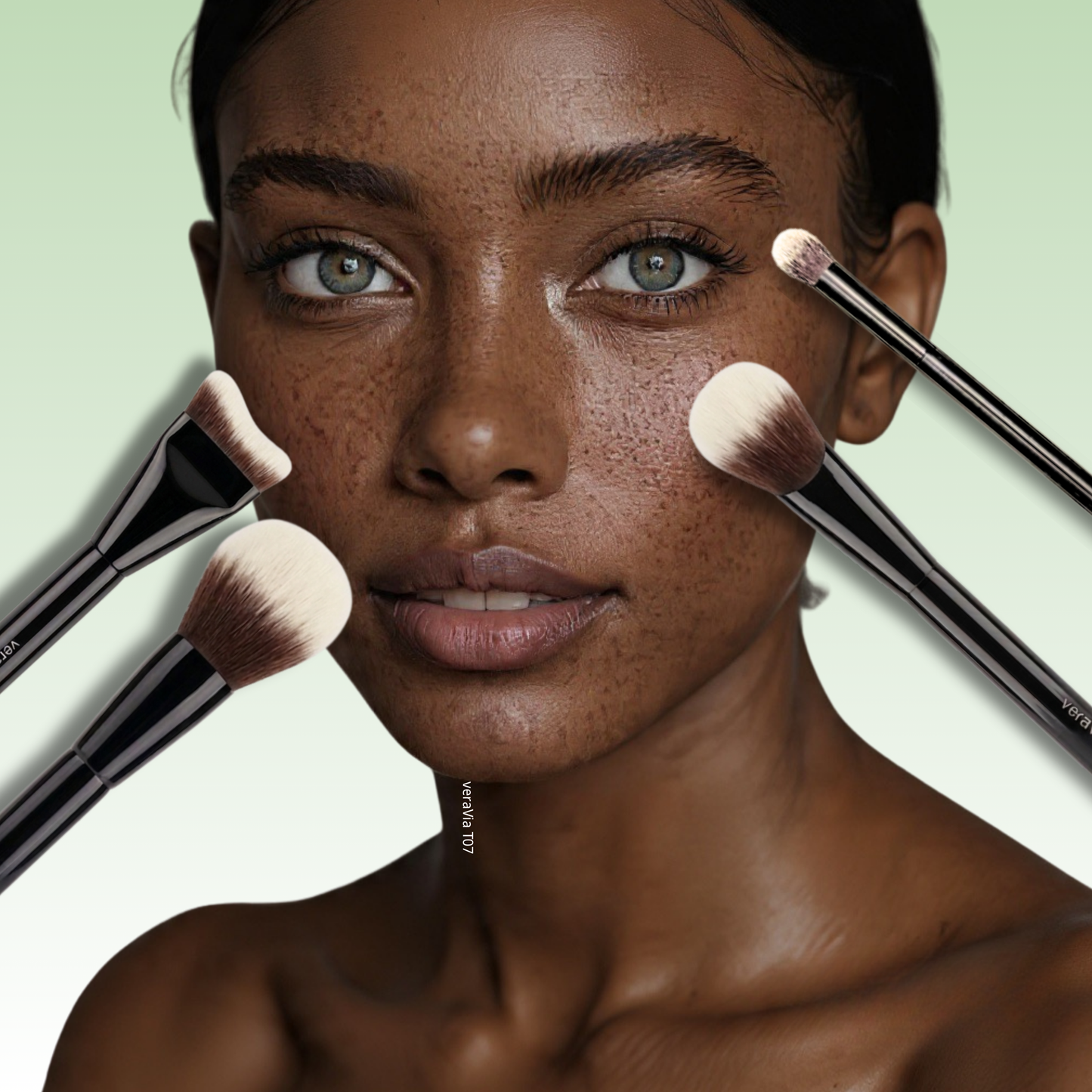 professional black model face contouring application with veraVia 4pc brush kit