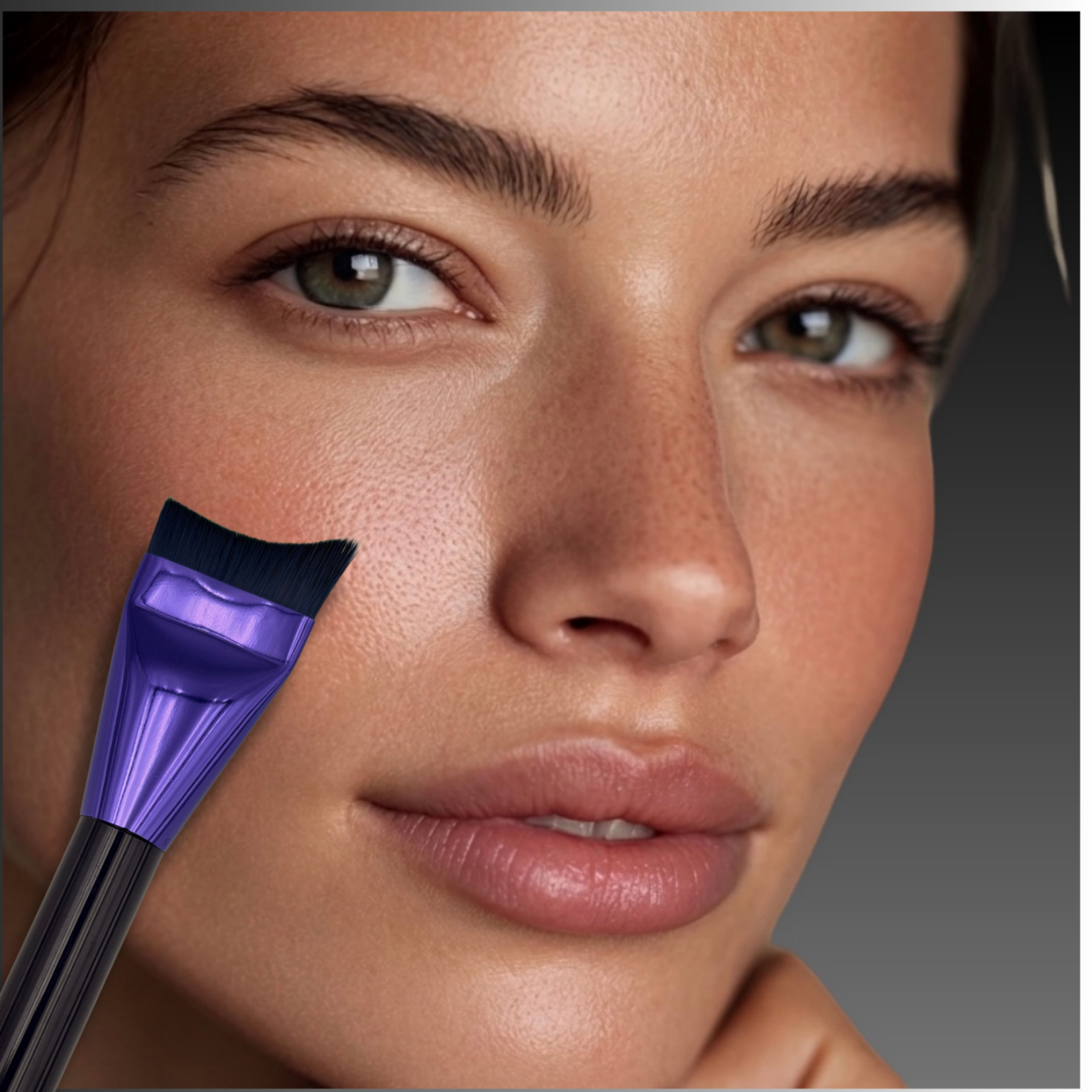 professional model seamless base makeup application with veraVia amethyst foundation brush