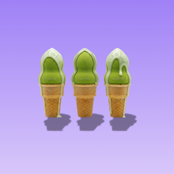 three veraVia green beauty blenders styled as sweet ice cream cones