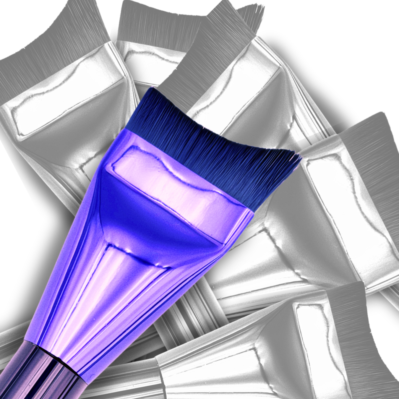 transparent overlay design of multiple veraVia professional vegan crescent buffing brushes
