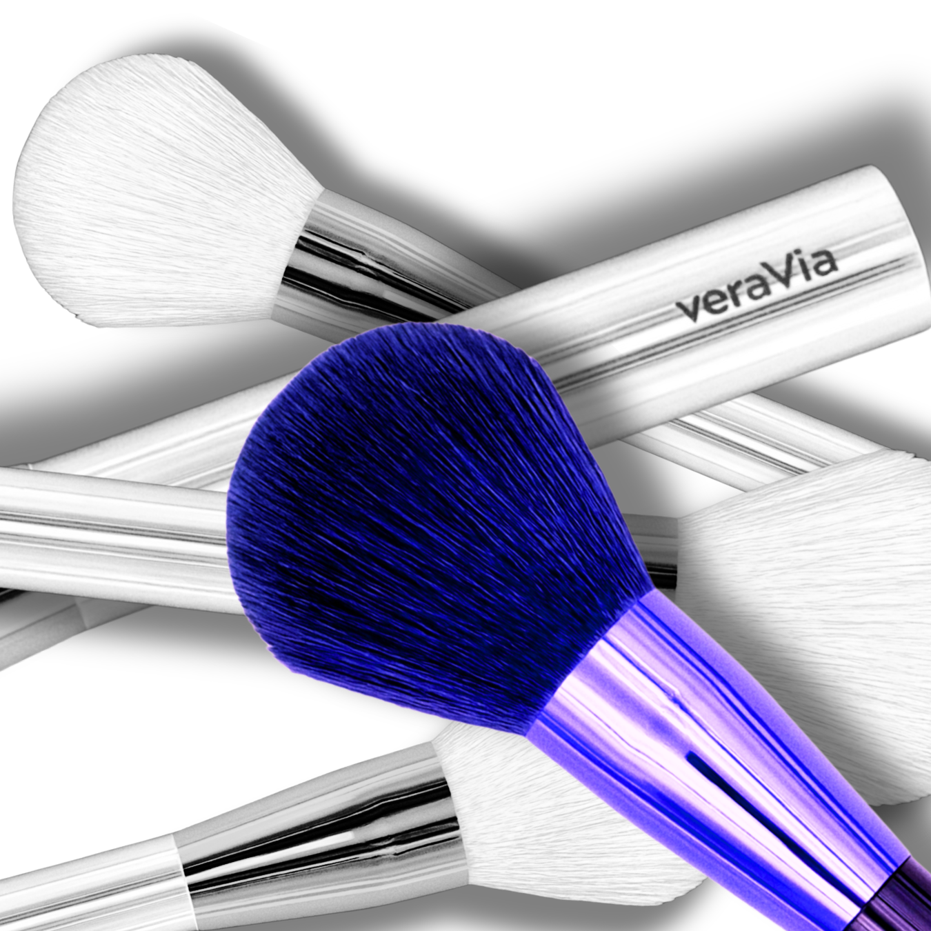 transparent overlay design of multiple veraVia professional vegan dome powder brushes