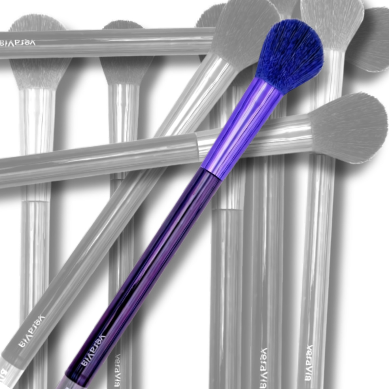 transparent overlay design of multiple veraVia vegan angled round cosmetics brushes