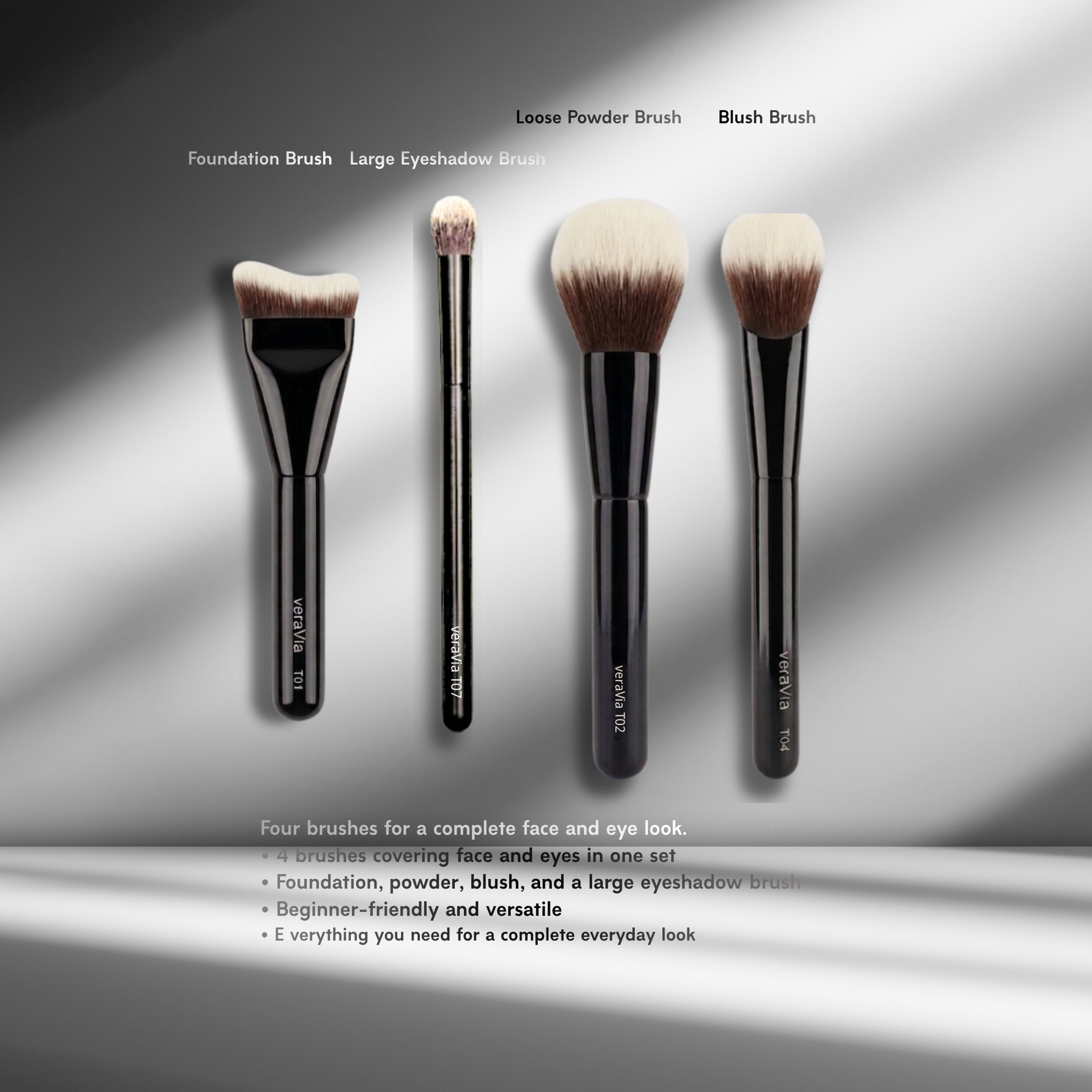 veraVia Allure Essential 4pc Makeup Brush Set - Travel Essentials