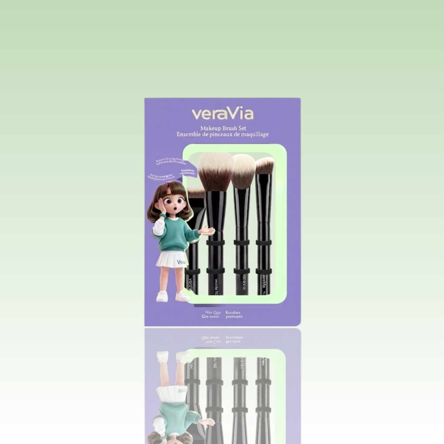 veraVia Canada LumiBase 4pc brush set inside premium green retail packaging box