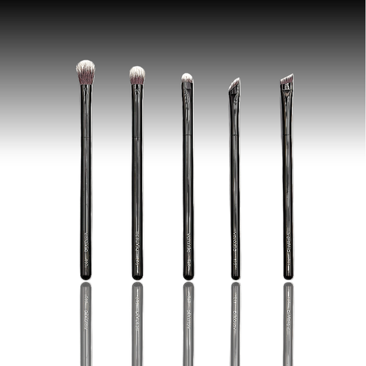 veraVia EyeLuxe 5 piece premium vegan eye makeup brush set with reflection