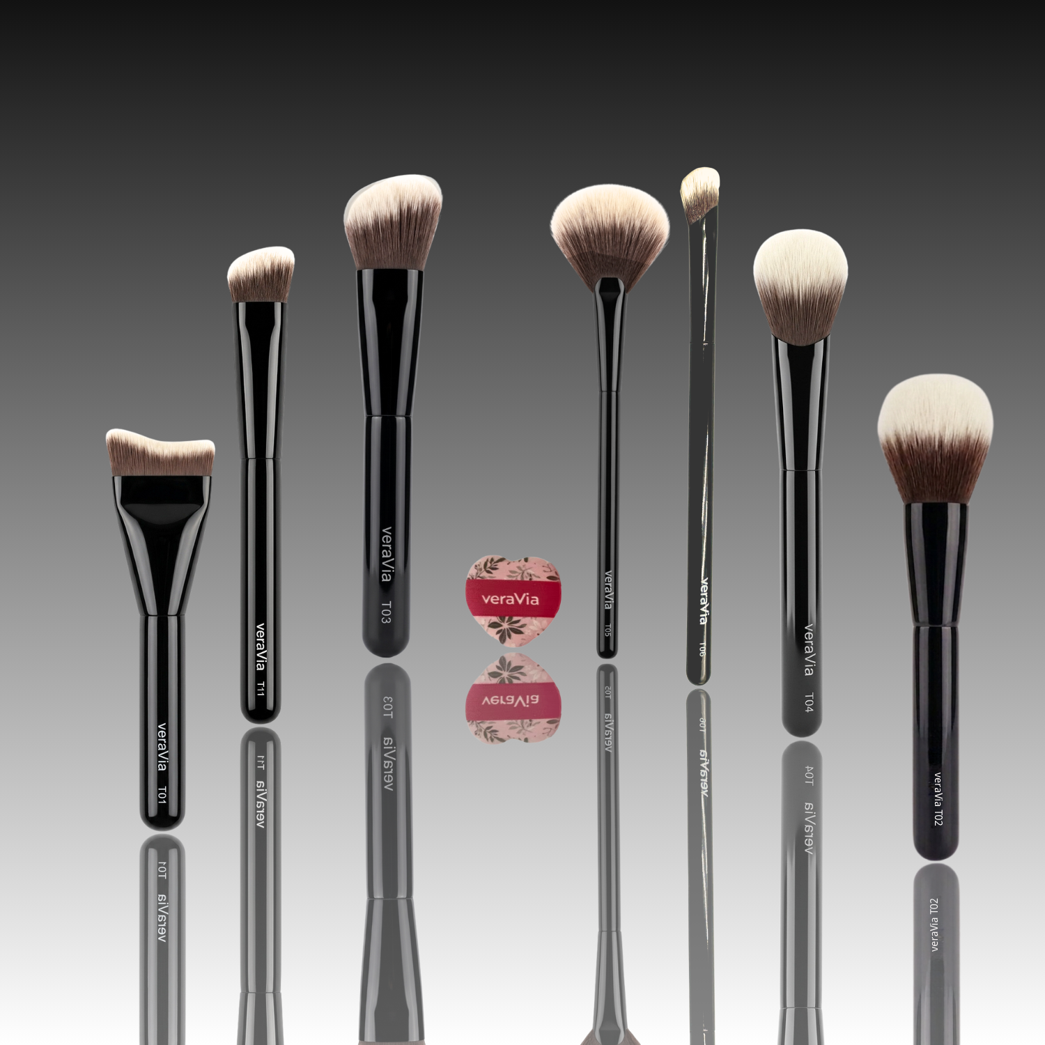 veraVia LumiFlawless 8 piece premium vegan full face makeup brush set