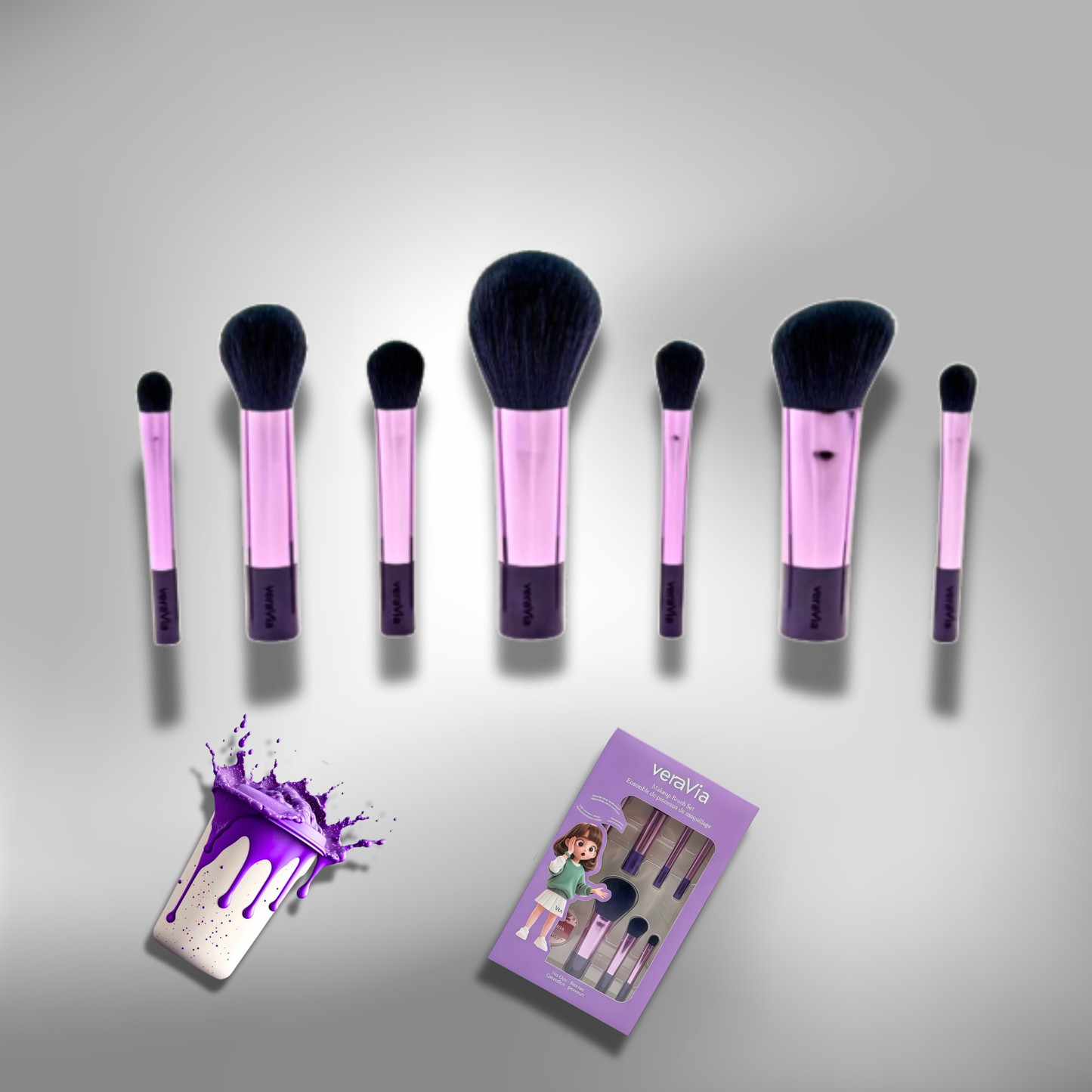 veraVia Travel Glow 8 pcs portable makeup brush set with mini air cushion puff