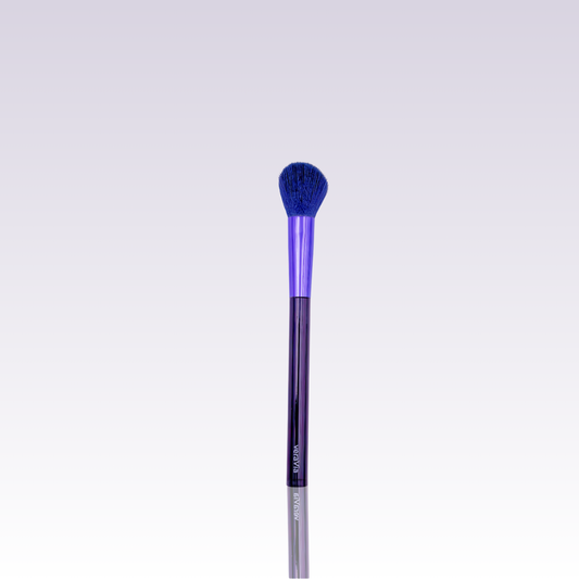 veraVia amethyst blush makeup brush with premium purple bristle and mirror reflection