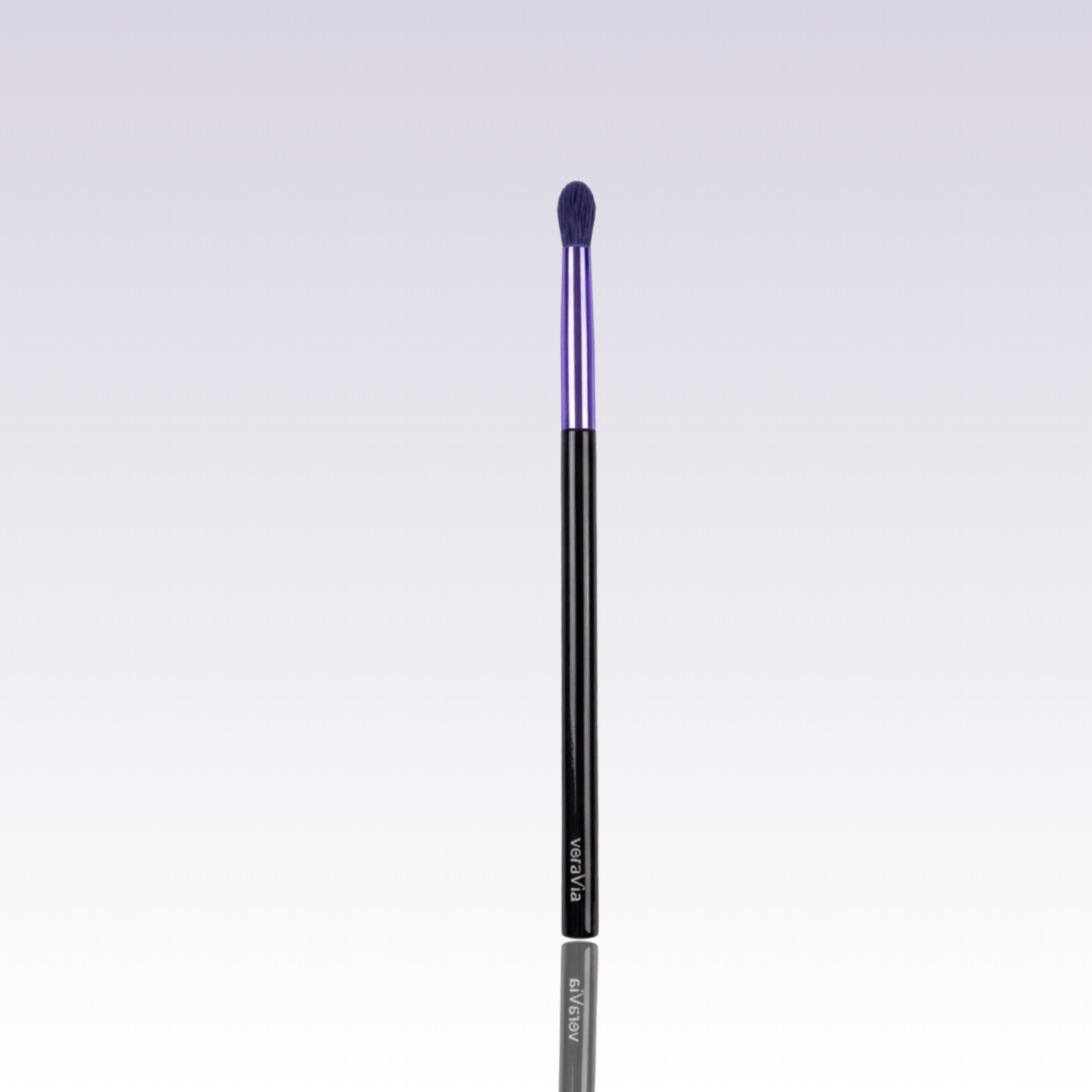 veraVia amethyst eyeshadow makeup brush with premium purple bristle and mirror reflection