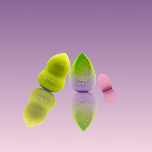 veraVia blush harmony 3pcs makeup sponge set with green and pink beauty blenders