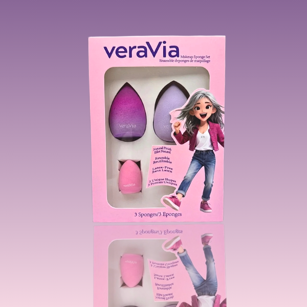 veraVia premium 3 pieces aurora trio makeup sponge gift box packaging
