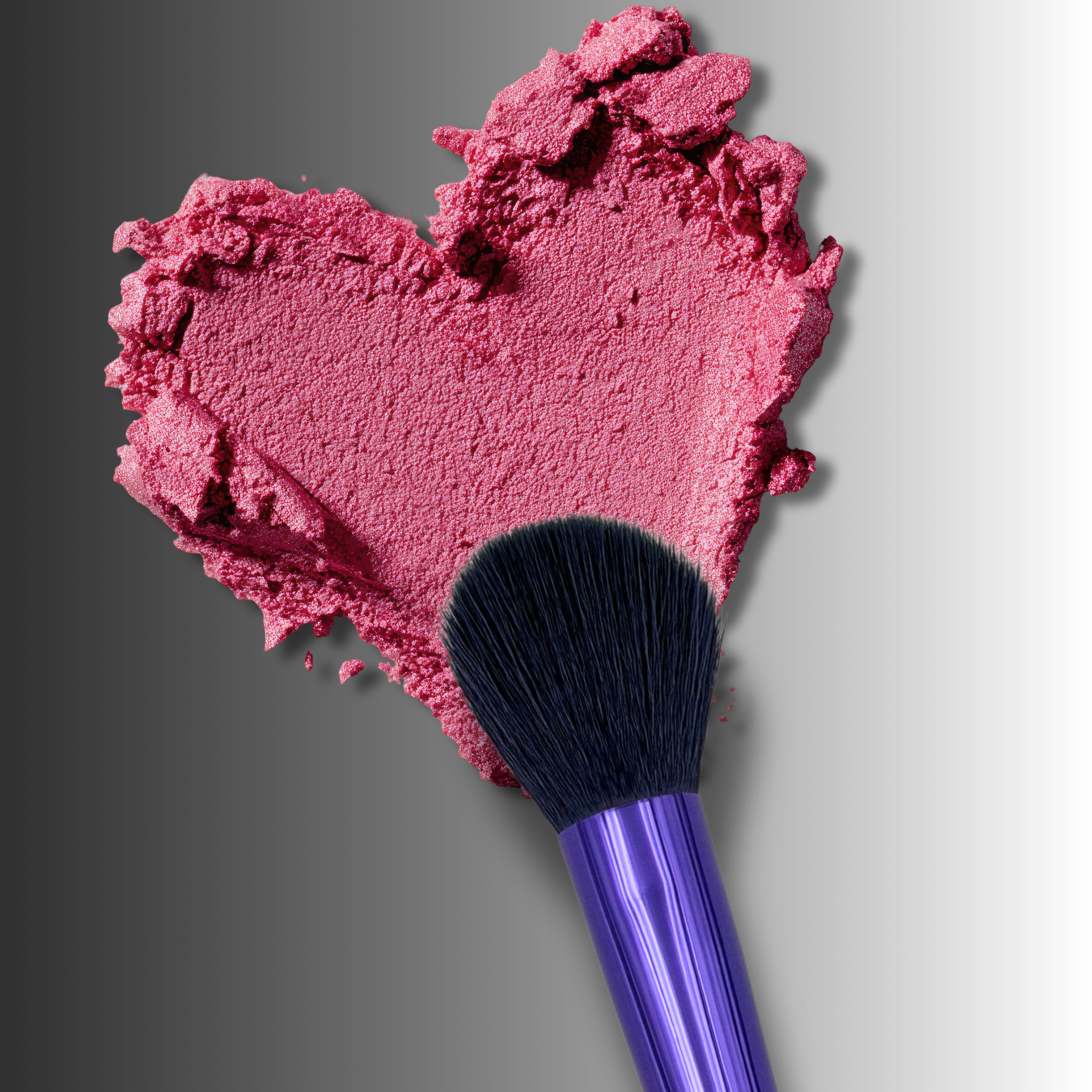 veraVia premium cheek brush styled over a heart shaped pink blush powder palette
