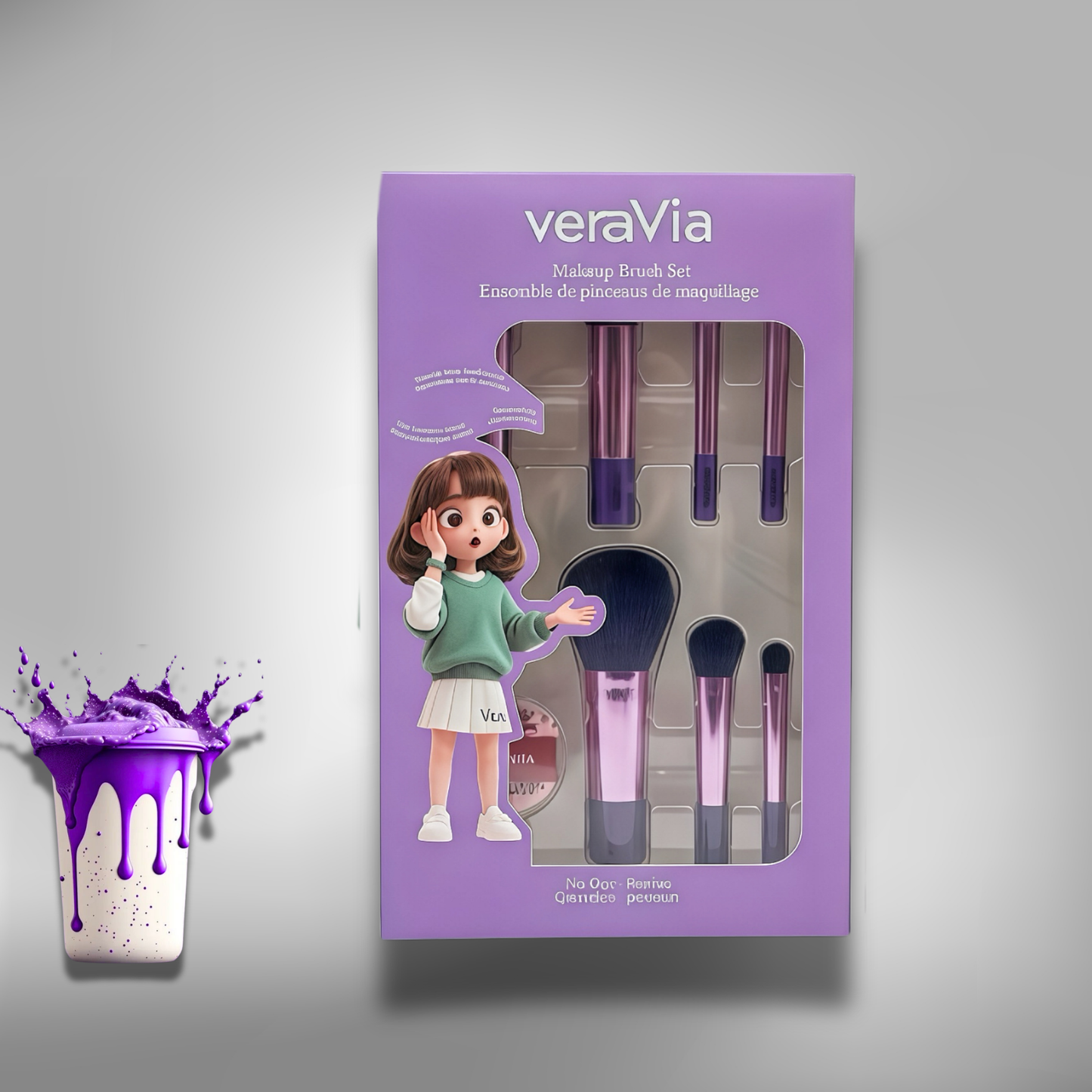 veraVia premium custom purple gift box packaging for travel size brush kit