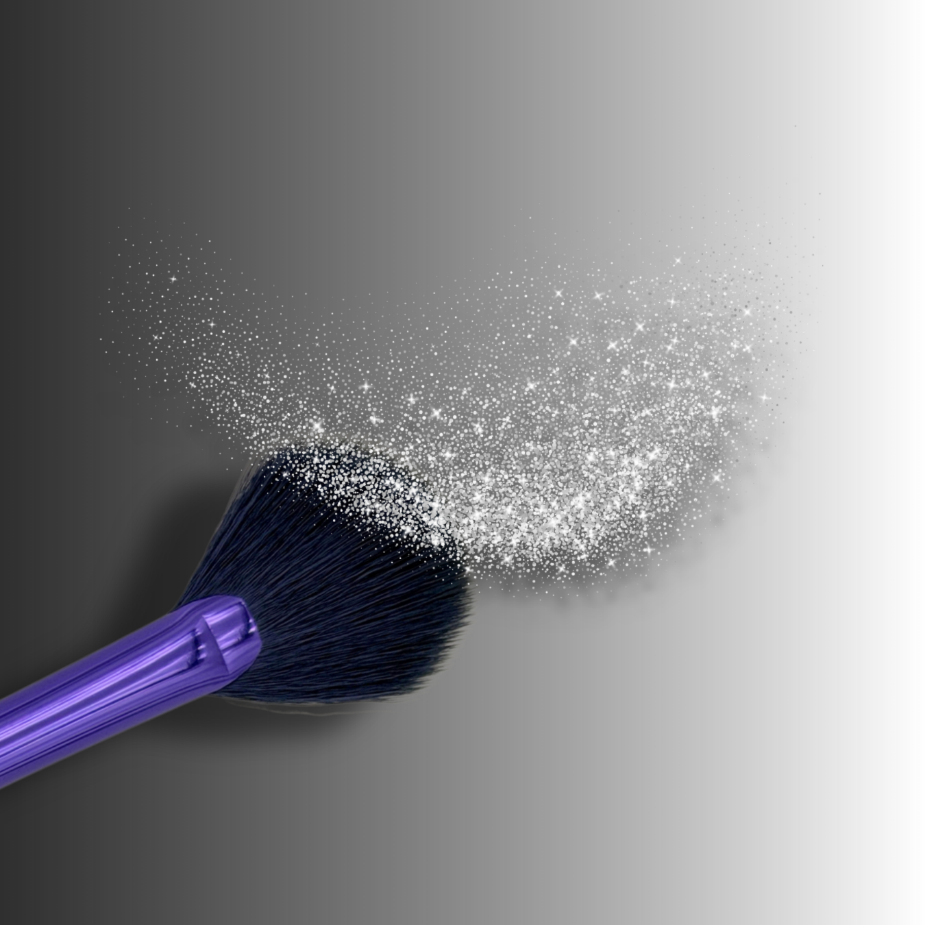 veraVia premium fan highlighter brush sweeping through glittering white cosmetics powder