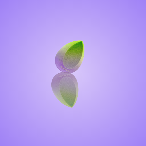 veraVia purple green gradient teardrop slanted makeup sponge with mirror reflection