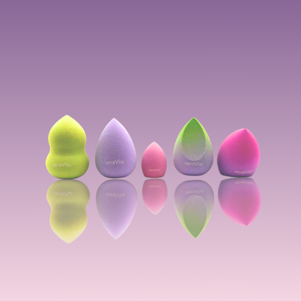 veraVia radiant five makeup sponge set with pastel purple and green beauty blenders