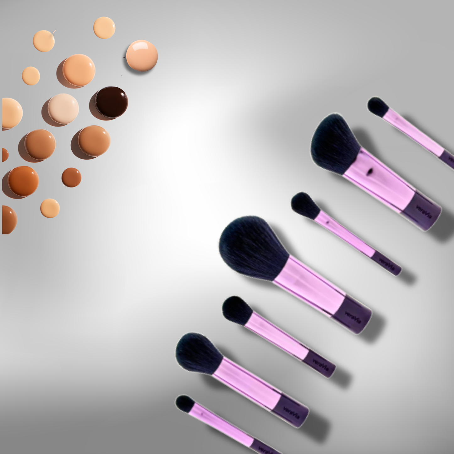 veraVia travel size cosmetics brushes blending liquid foundation and pressed powder